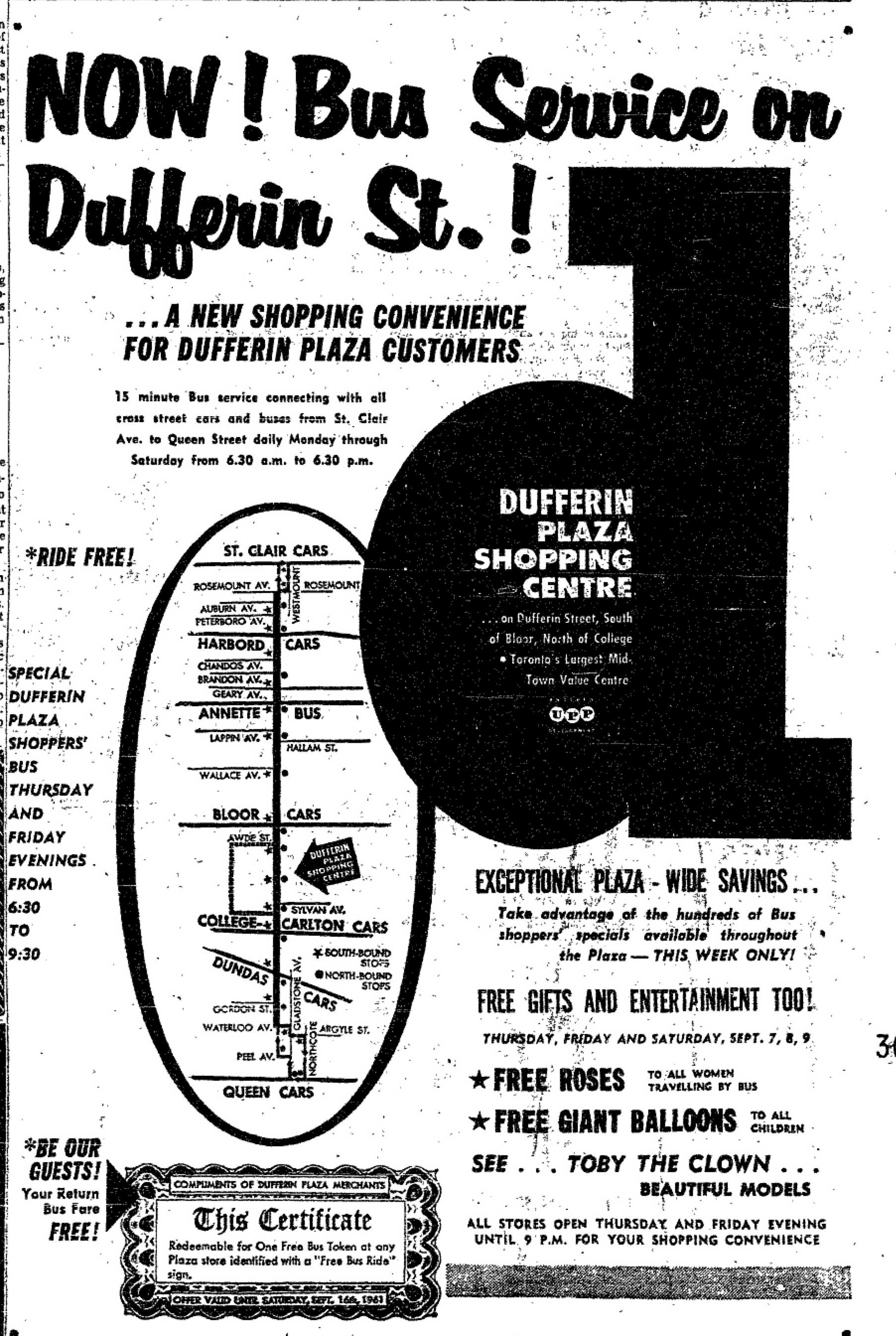 Dufferin Plaza advertisement, 1961